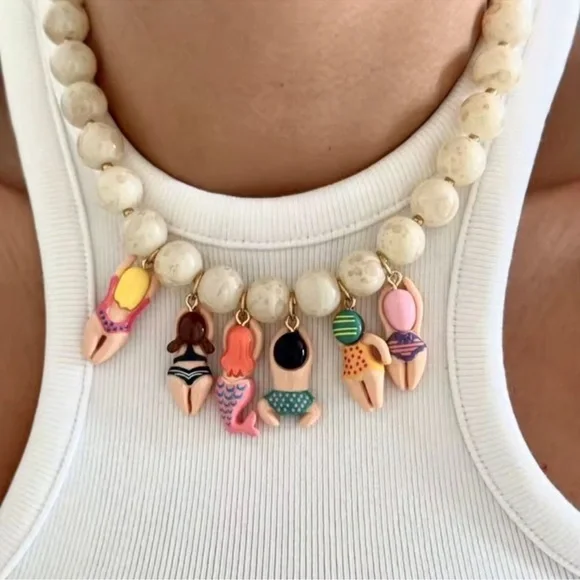 Summer Beach Girls Charm Colorful Bikini Gold Necklace